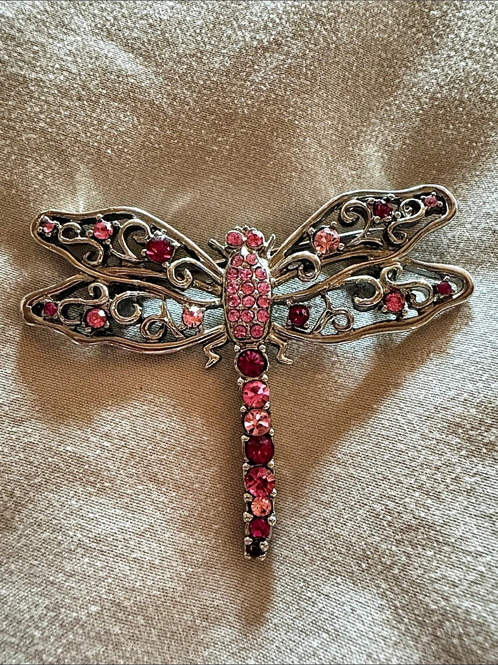 Pink & Gold Dragonfly Brooch Like New